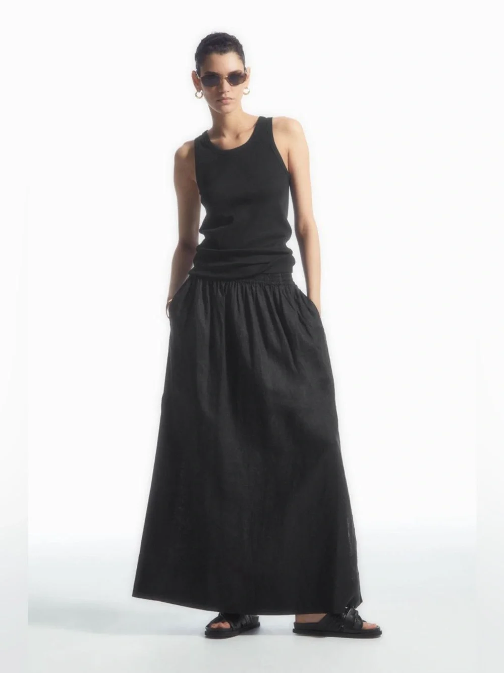 COS Black A-Line Linen Maxi Skirt size 10 NWT Lagenlook coastal classic